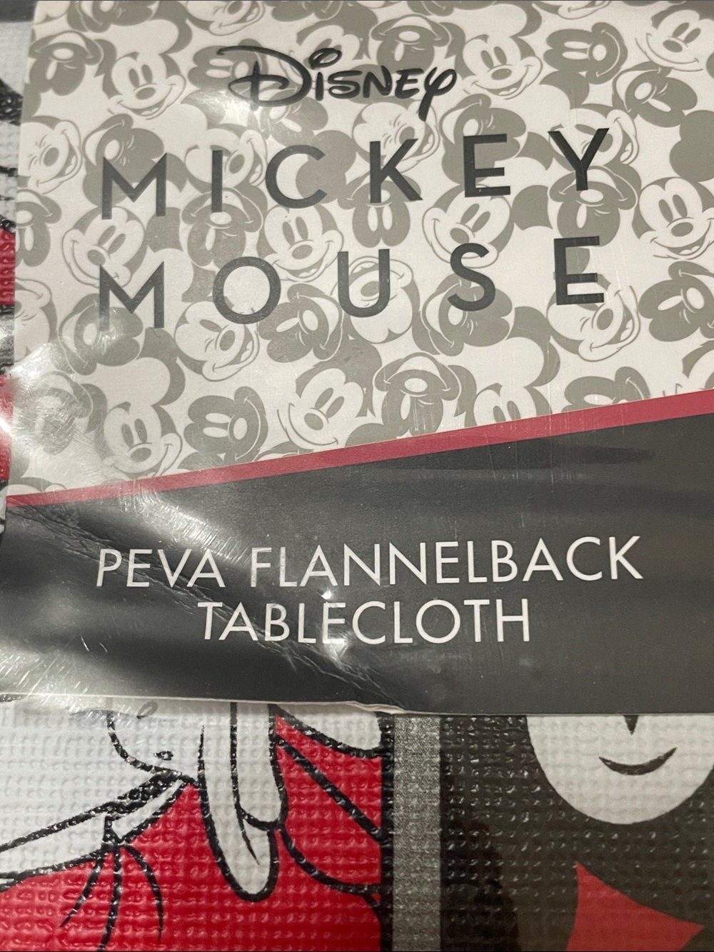 Disney Mickey Mouse Red, Black & White Panel Print PEVA Tablecloth NWT Very Nice - Picture 2 of 11